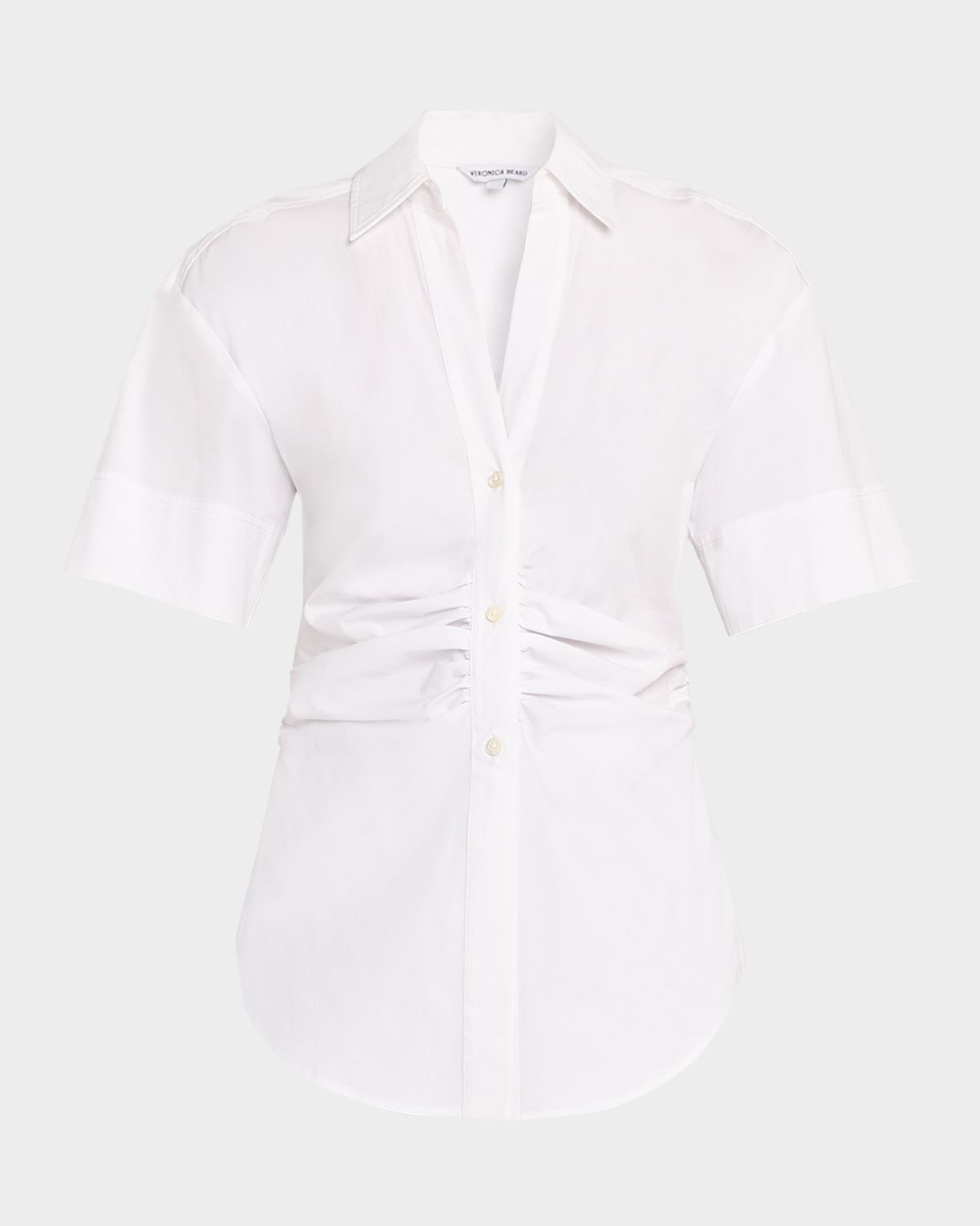 Veronica Beard Ruched Button-Down Stretch Cotton Shirt