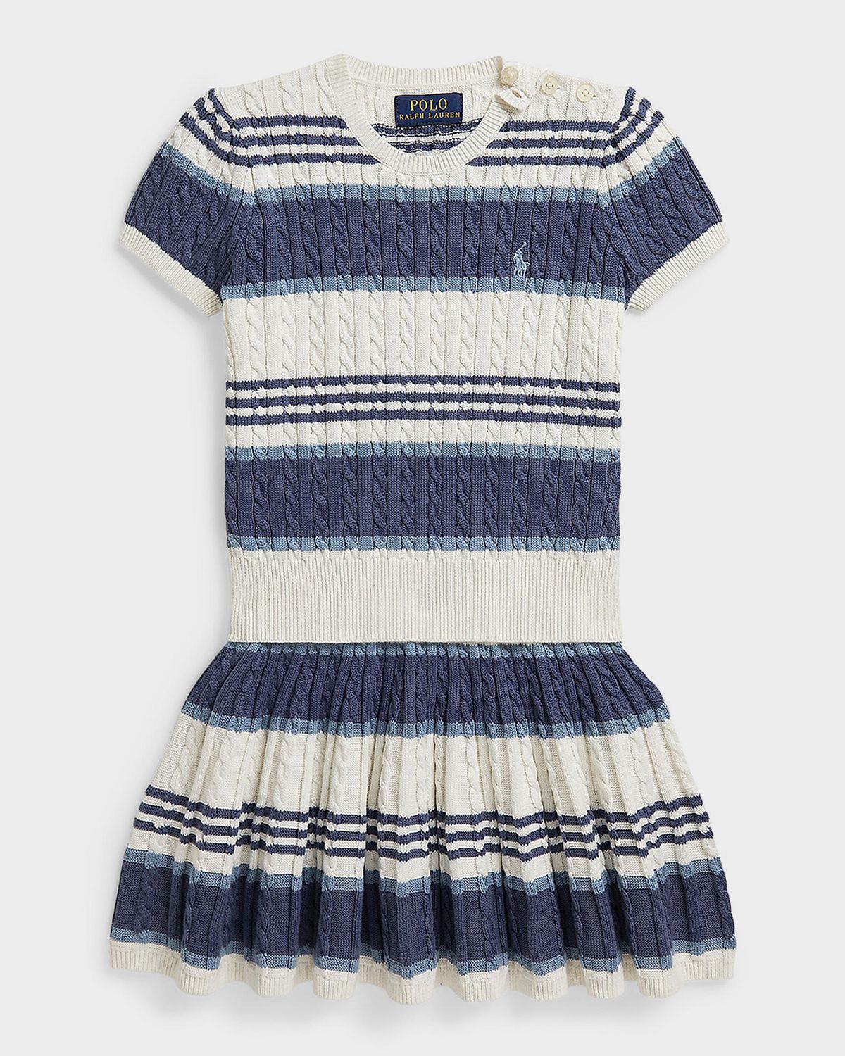Polo Ralph Lauren Girl 's Striped Cable-Knit Cotton Sweater & Skirt Set, Size -6X