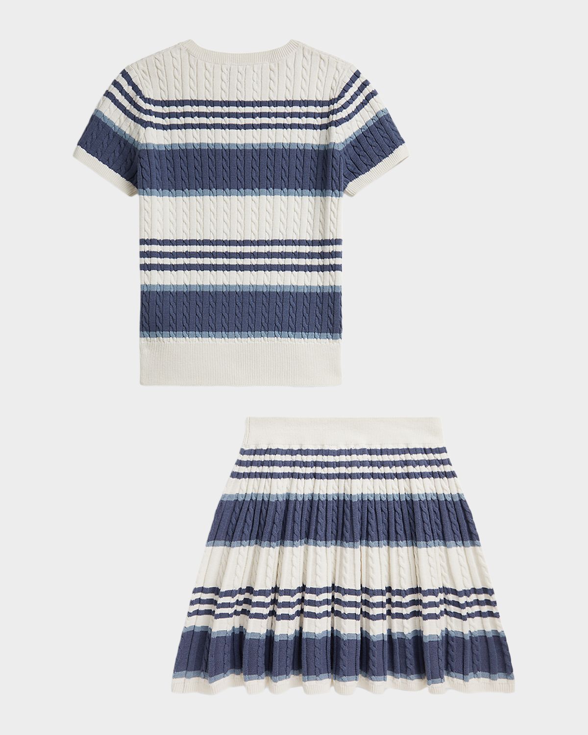 Polo Ralph Lauren Girl 's Striped Cable-Knit Cotton Sweater & Skirt Set, Size S-XL