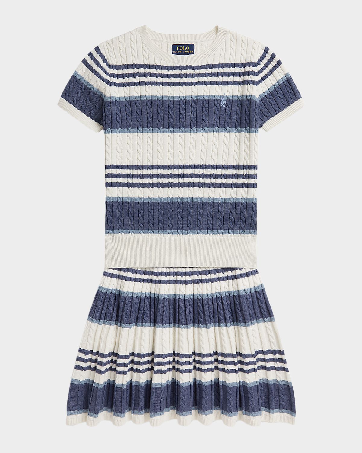Polo Ralph Lauren Girl 's Striped Cable-Knit Cotton Sweater & Skirt Set, Size S-XL
