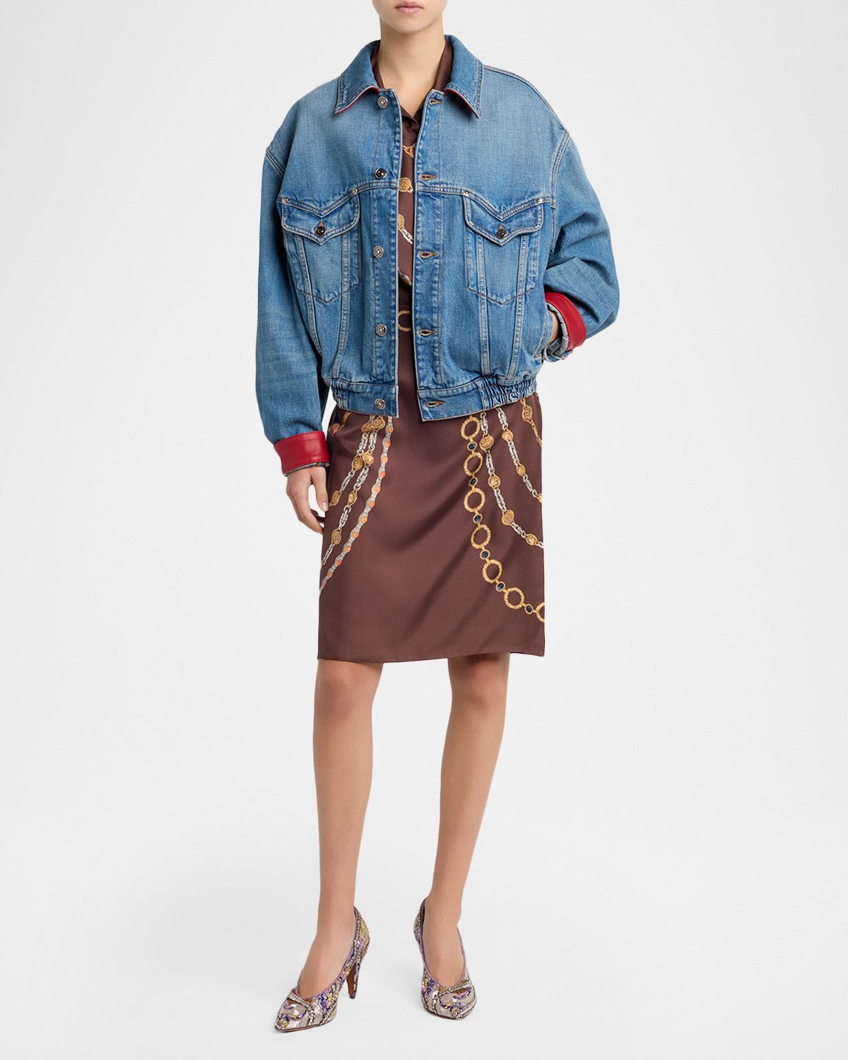 Versace Blouson Leather-Lined Denim Jacket