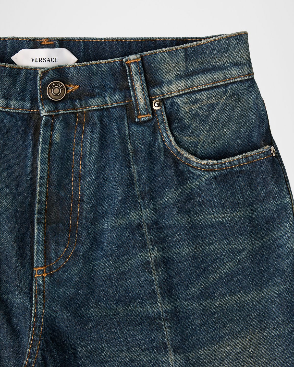 Versace Distressed Straight-Leg Jeans