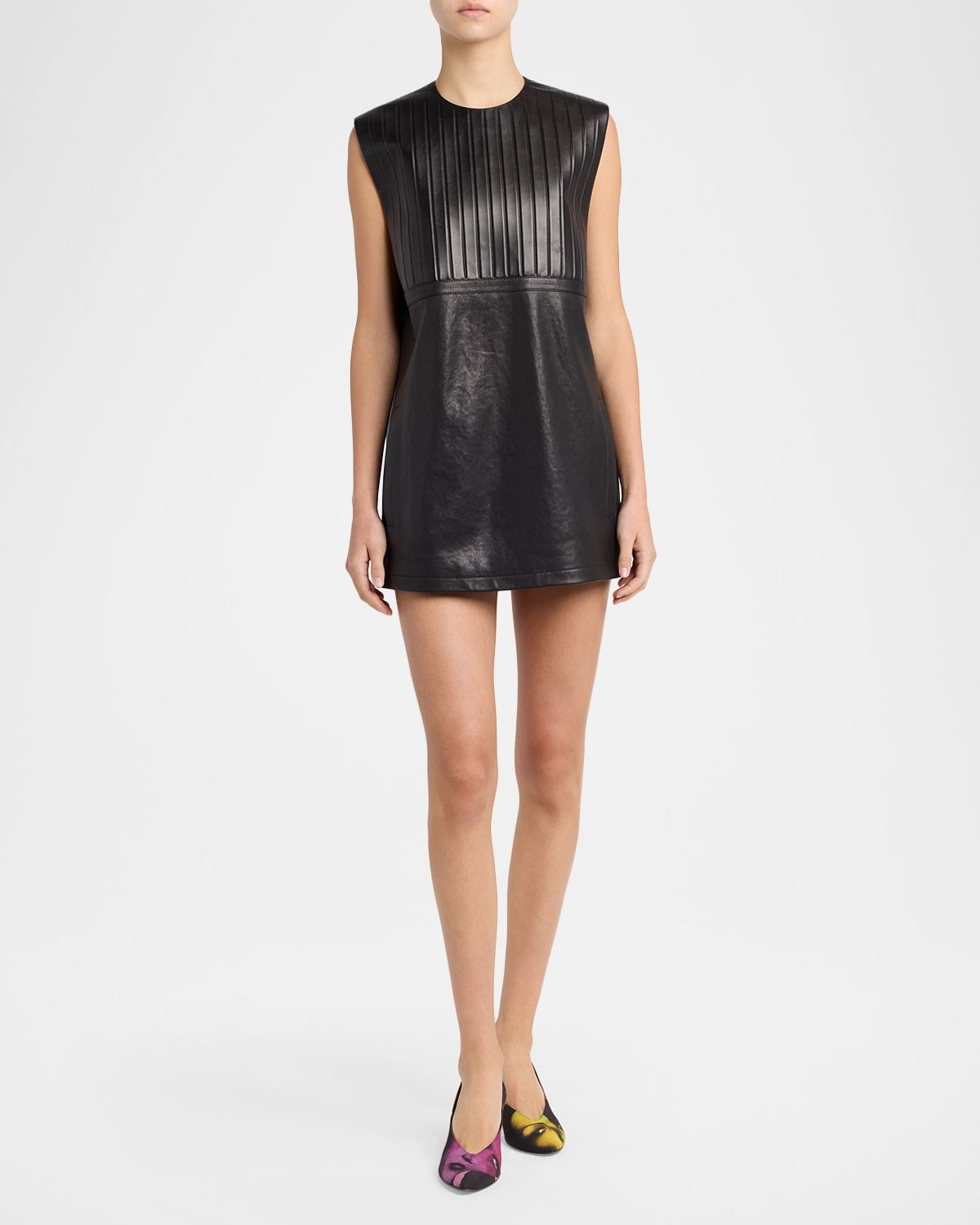 Versace Pleated Leather Mini Dress