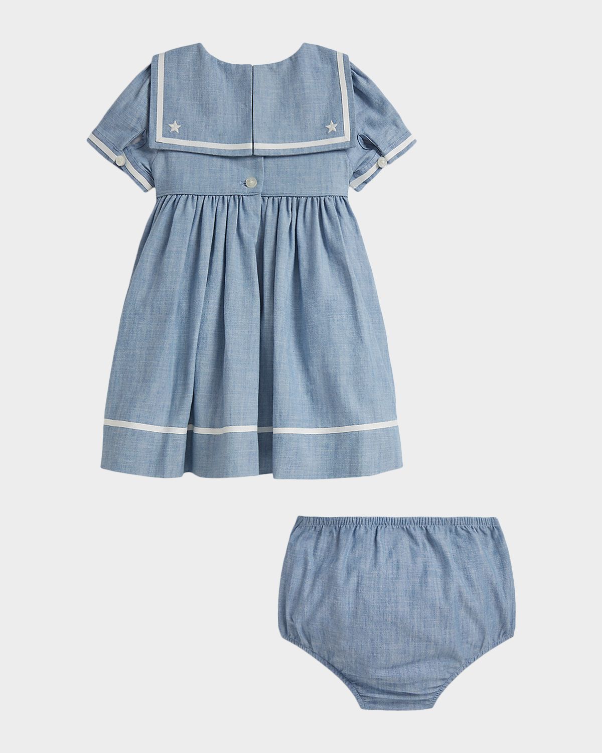 Ralph Lauren Girl 's Chambray Sailor Dress & Bloomers Set, Size 3M-24M