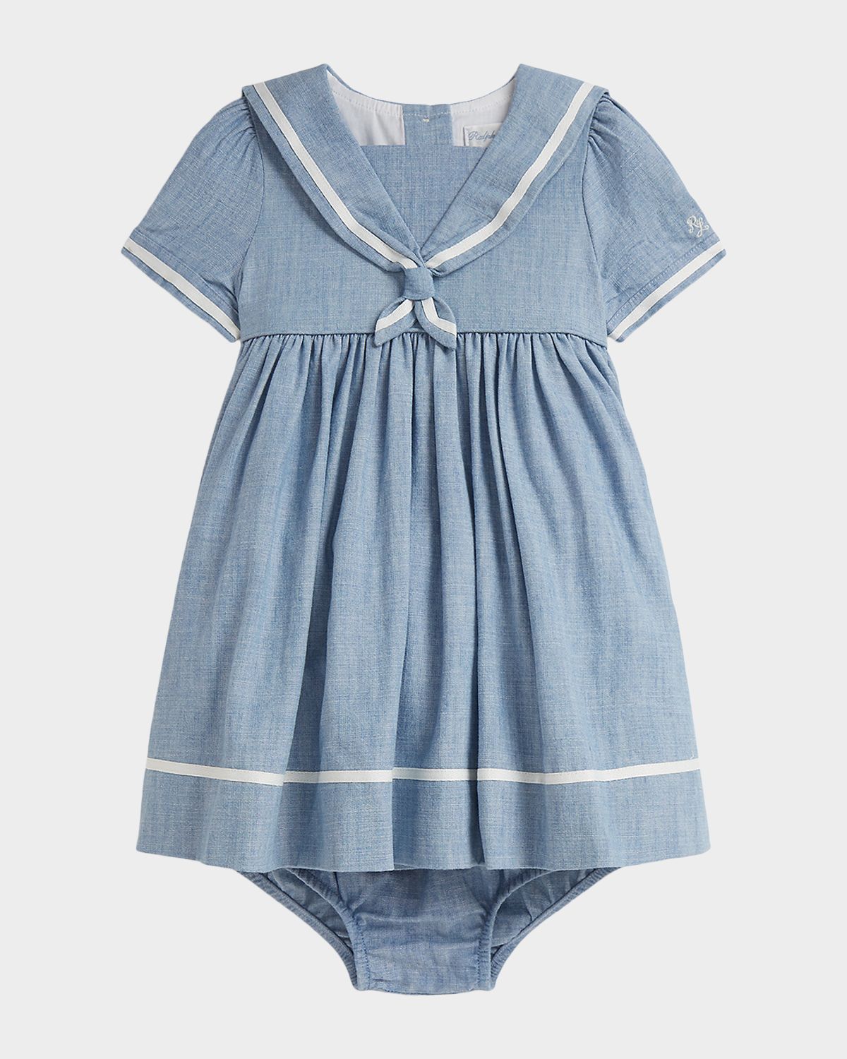 Ralph Lauren Girl 's Chambray Sailor Dress & Bloomers Set, Size 3M-24M
