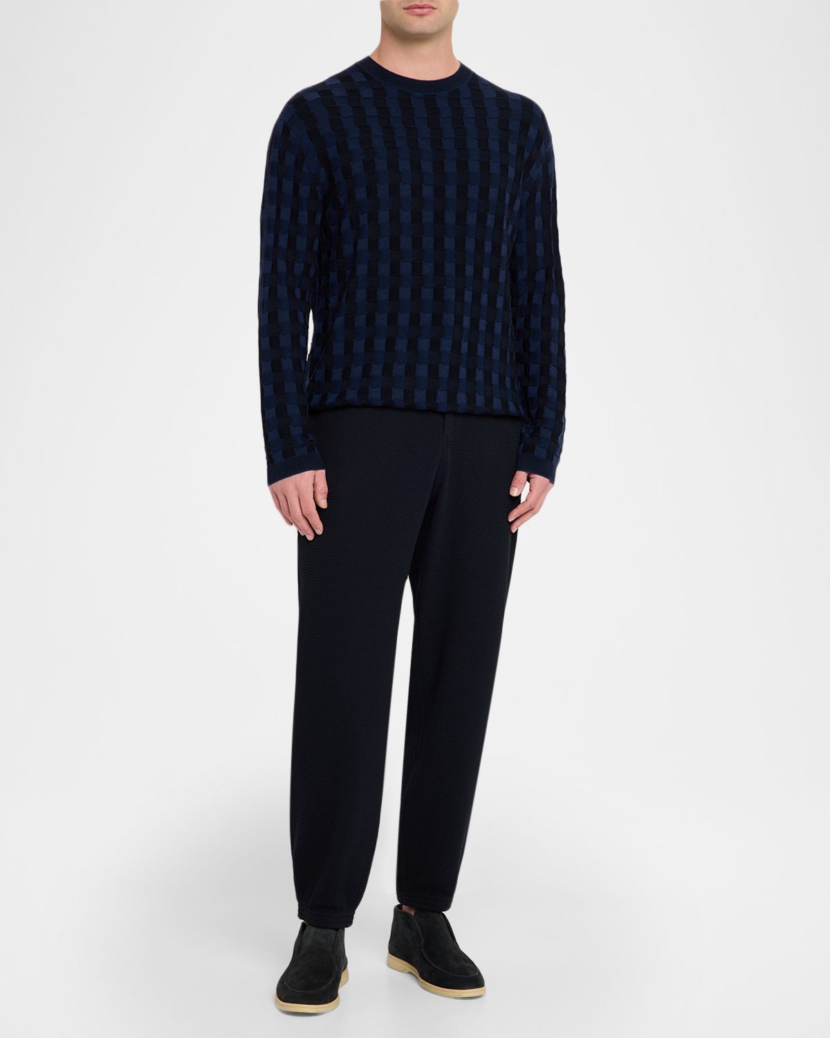 Emporio Armani Men 's Embossed Jacquard Wool Crewneck Sweater