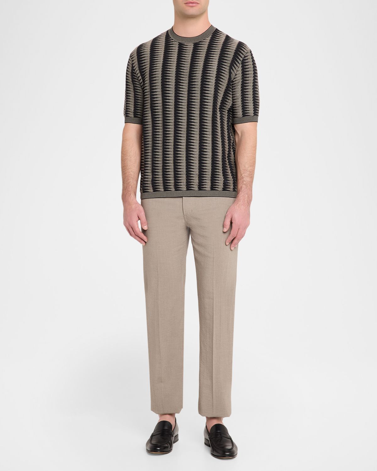 Emporio Armani Men 's Jagged Stripe Cotton Jacquard Short-Sleeve Sweater