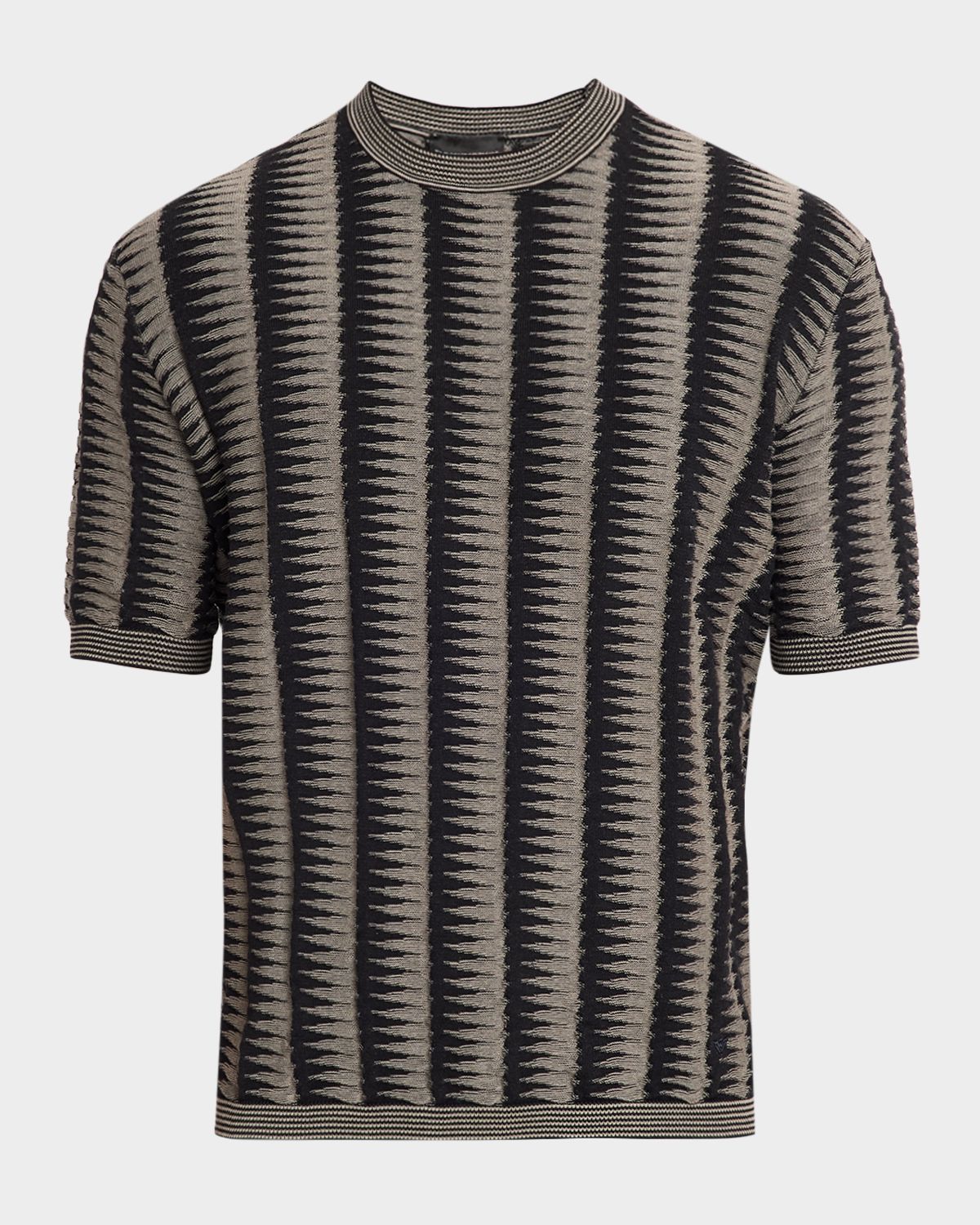 Emporio Armani Men 's Jagged Stripe Cotton Jacquard Short-Sleeve Sweater