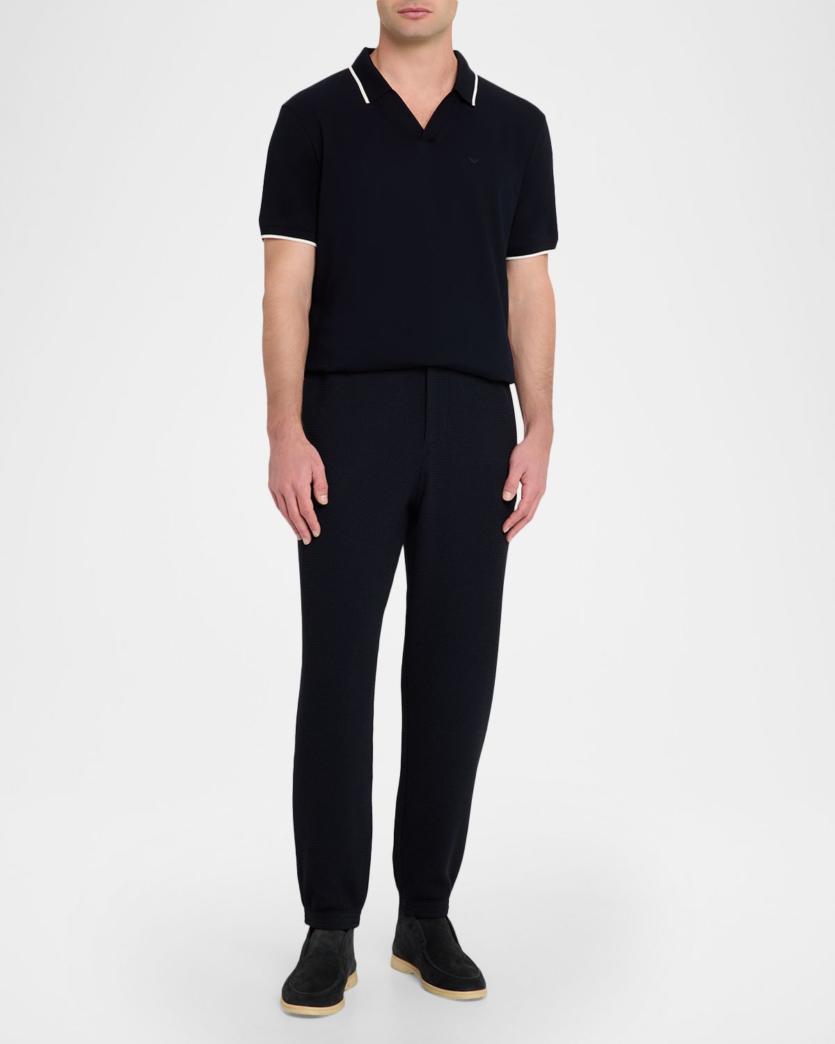 Emporio Armani Men 's V-Neck Pique Polo Shirt