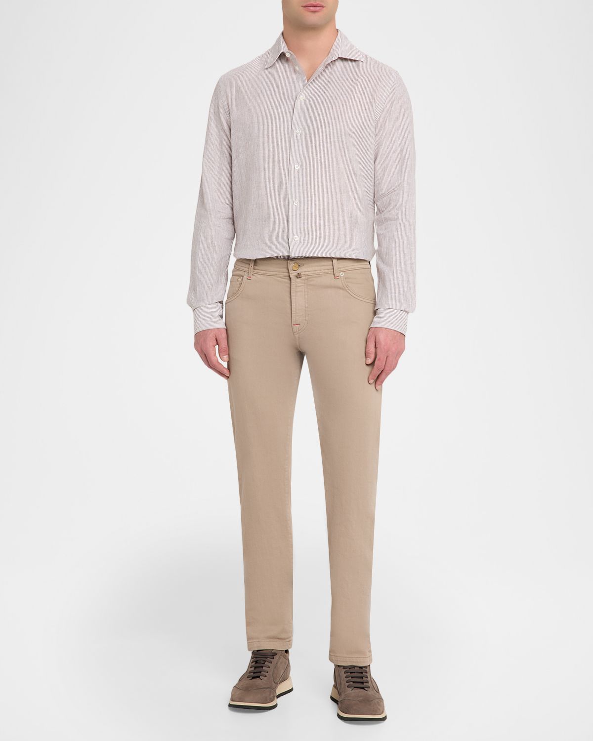 Emporio Armani Men 's Cotton and Linen Fine-Stripe Sport Shirt