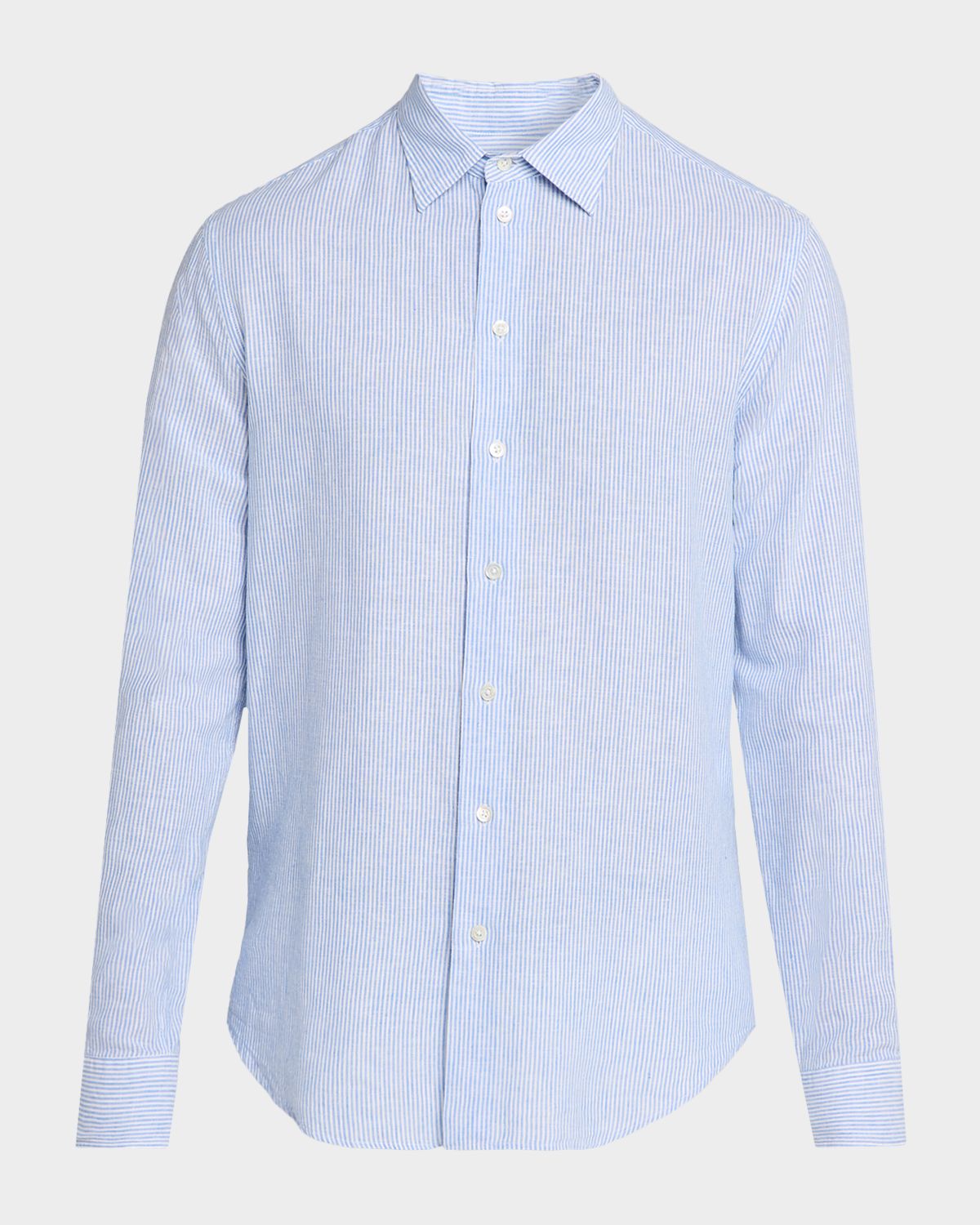 Emporio Armani Men 's Cotton and Linen Fine-Stripe Sport Shirt