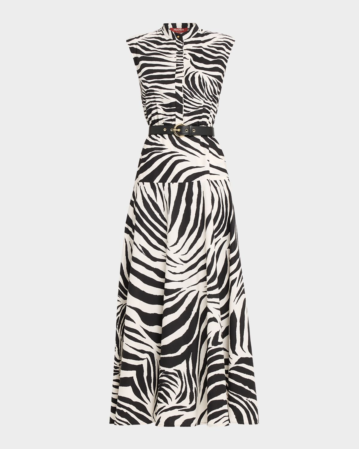 Max Mara Studio West Zebra-Print Cotton Poplin Midi Dress