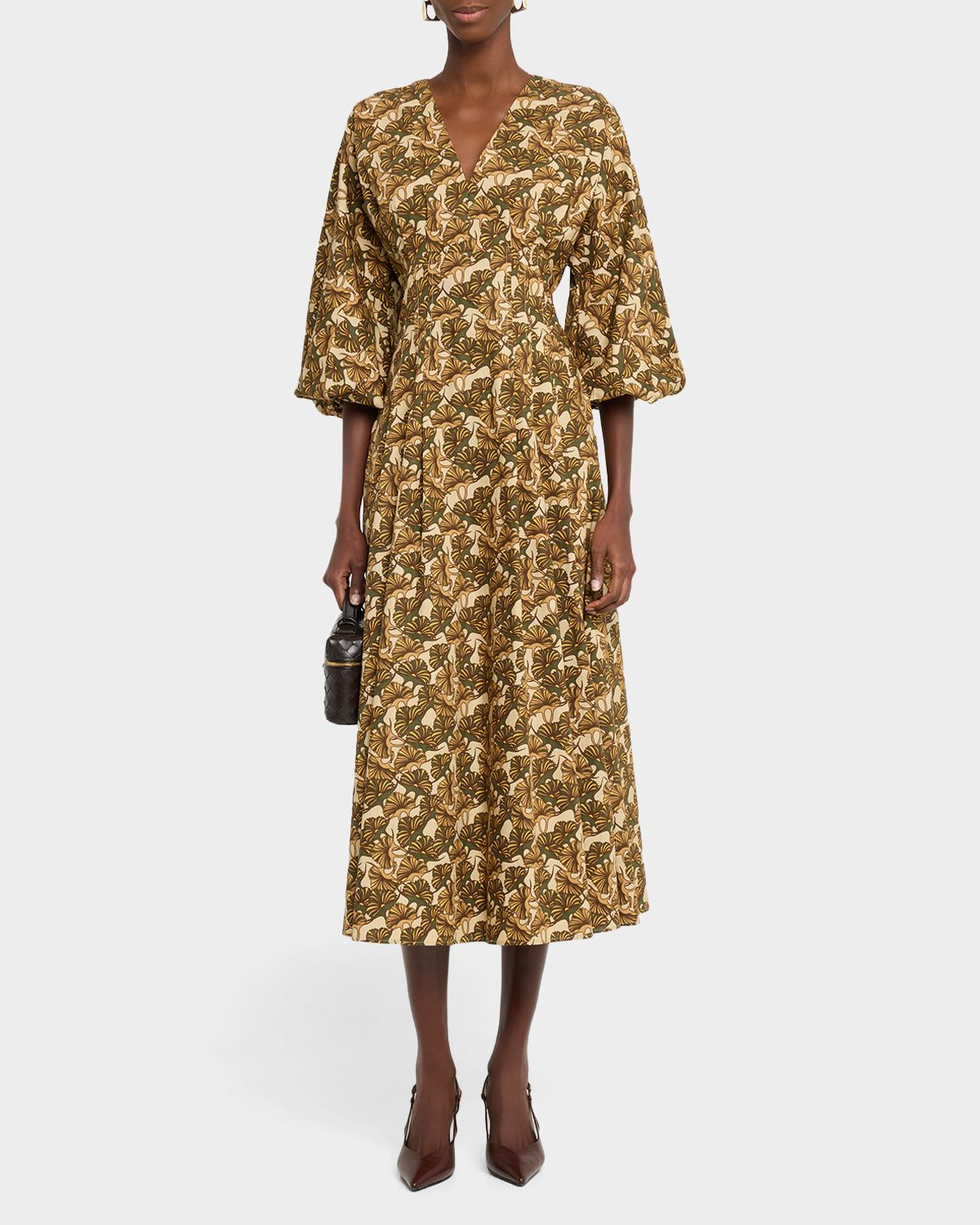 Max Mara Studio Astice Pleated Abstract-Print Cotton Midi Dress