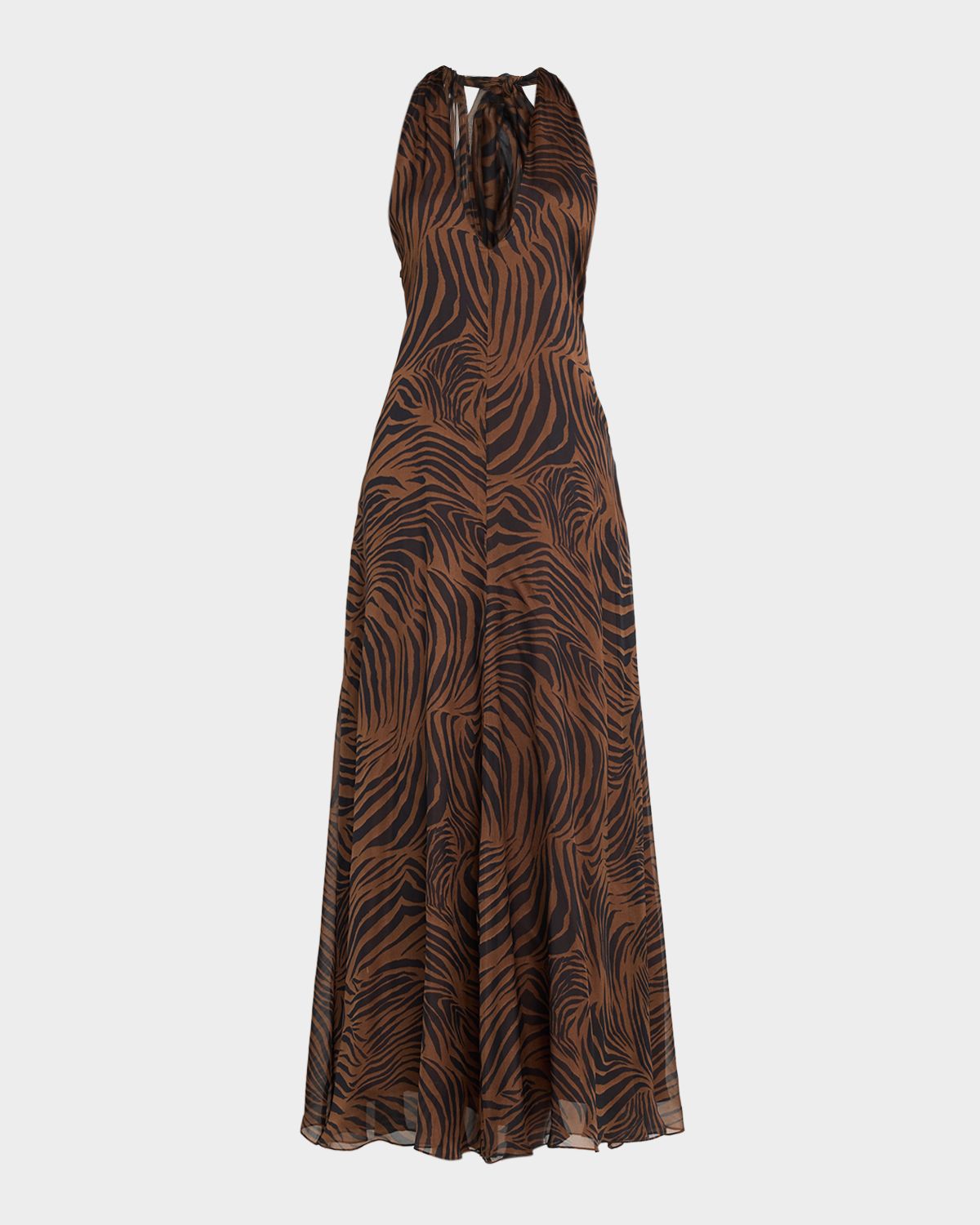 Max Mara Studio Alice Zebra-Print Silk Halter Maxi Dress
