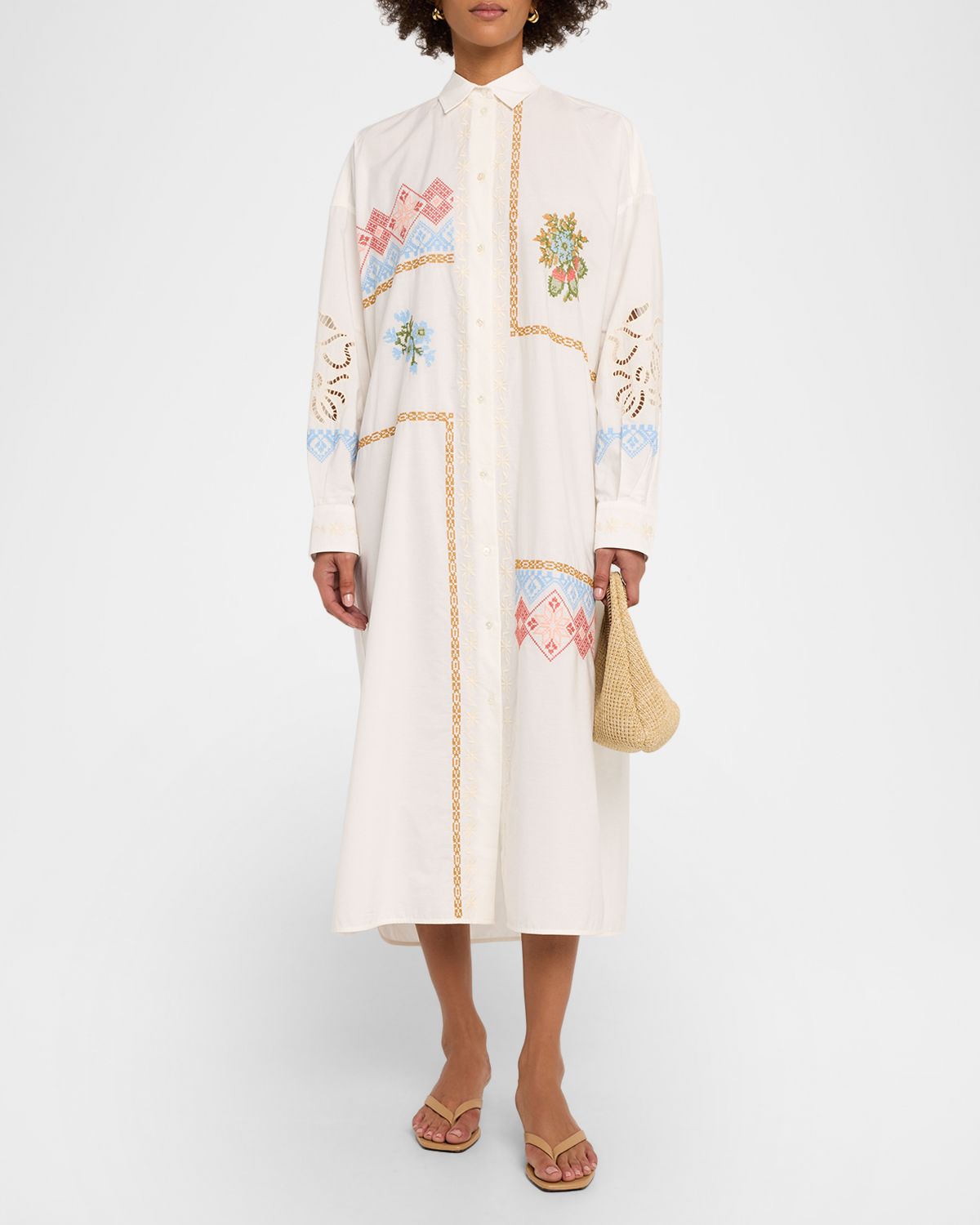 Weekend Max Mara Gru Embroidered Cotton Poplin Midi Shirtdress