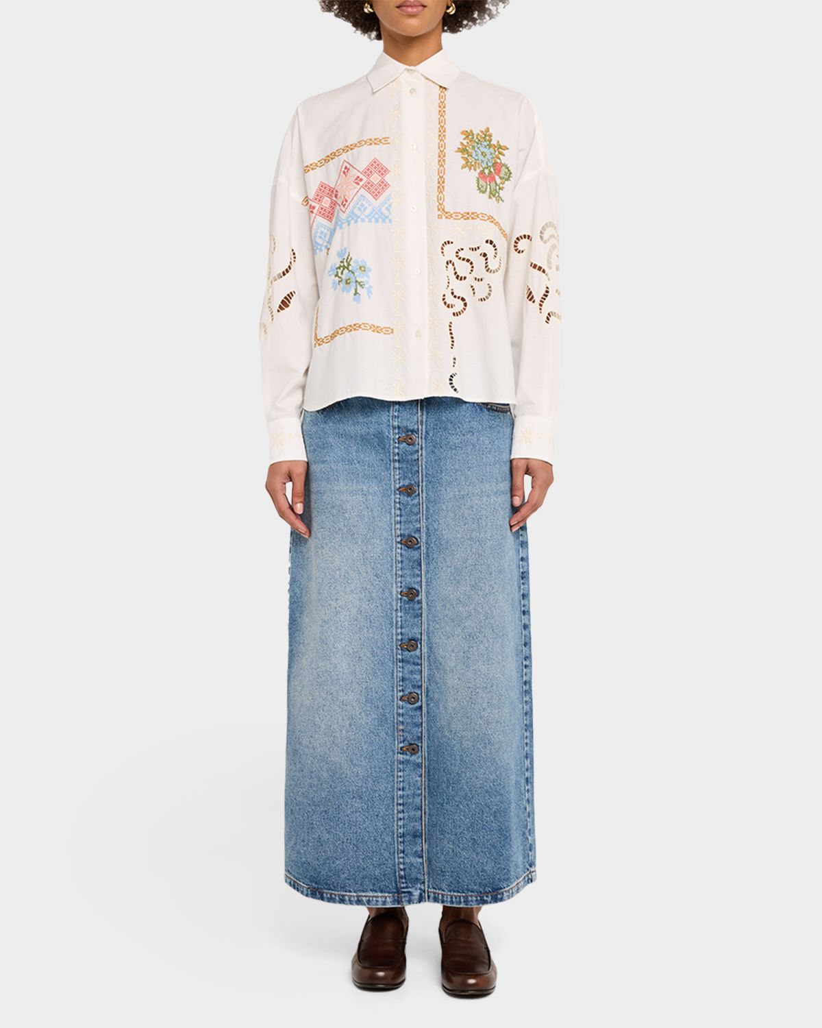 Weekend Max Mara Fonte Embroidered Cotton Poplin Shirt