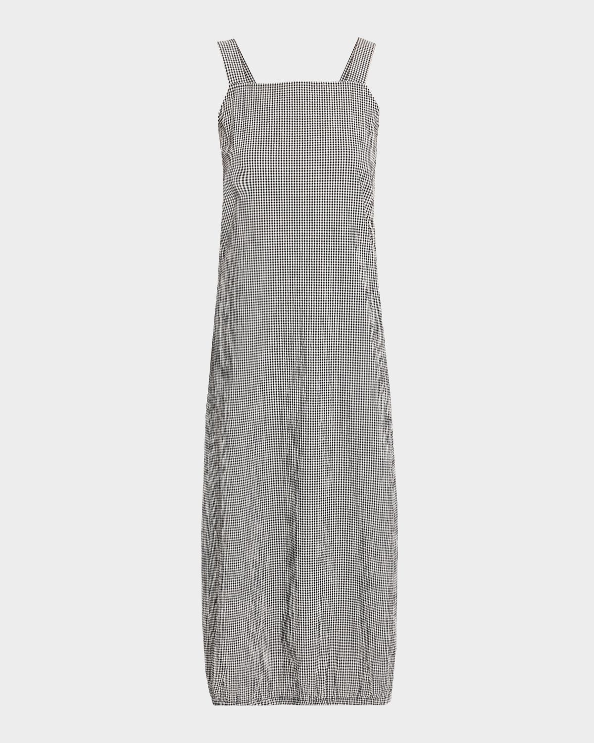 Eileen Fisher Crinkled Organic Cotton Check Lantern Midi Dress
