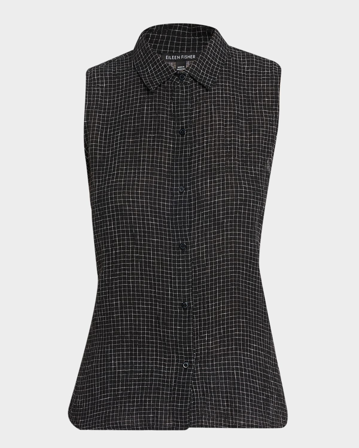 Eileen Fisher Crinkled Organic Linen Grid Shirt