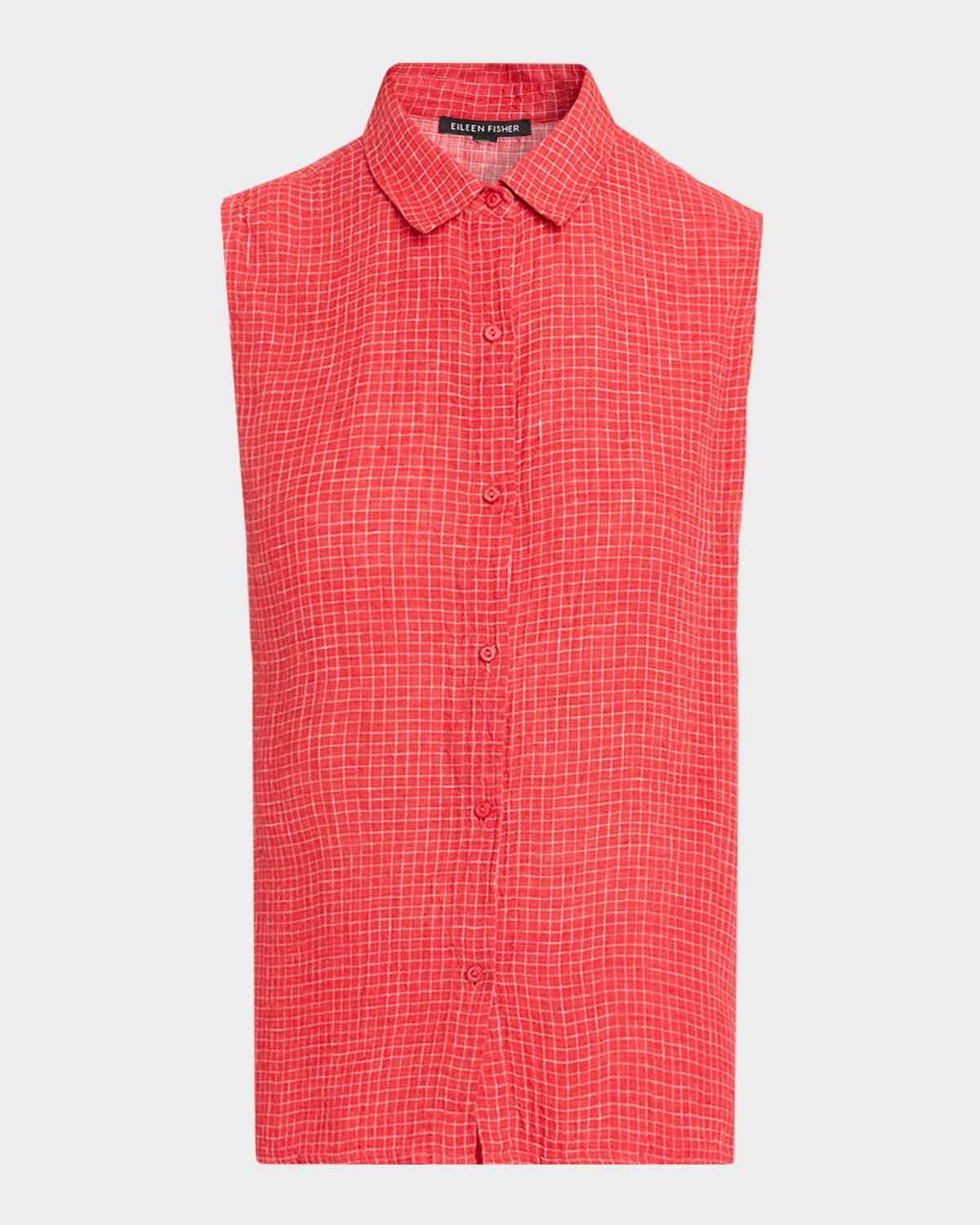 Eileen Fisher Crinkled Organic Linen Grid Shirt