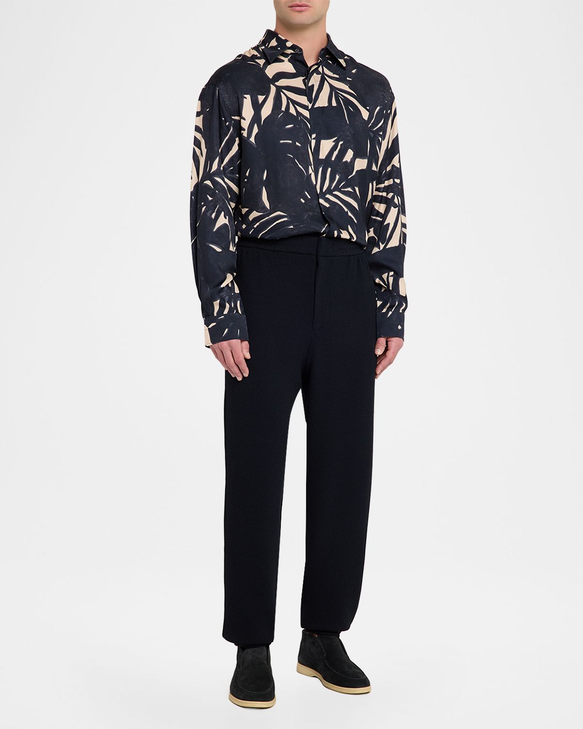 Emporio Armani Men 's Viscose Palm-Pattern Button-Down Shirt