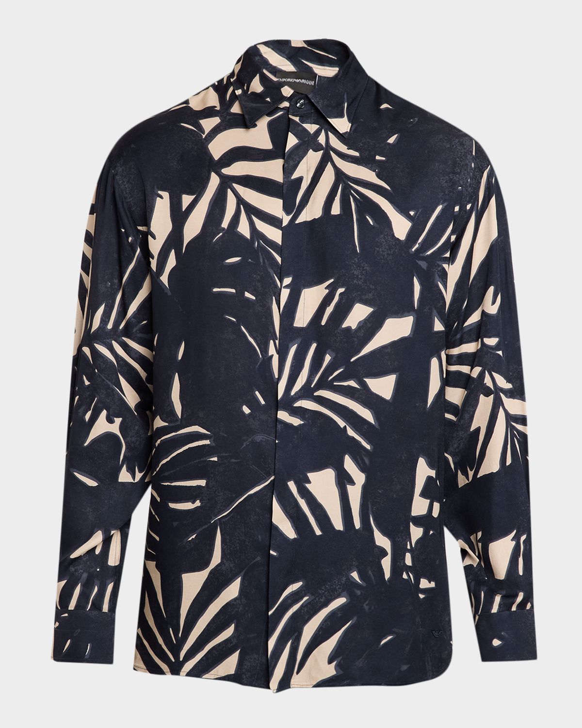 Emporio Armani Men 's Viscose Palm-Pattern Button-Down Shirt