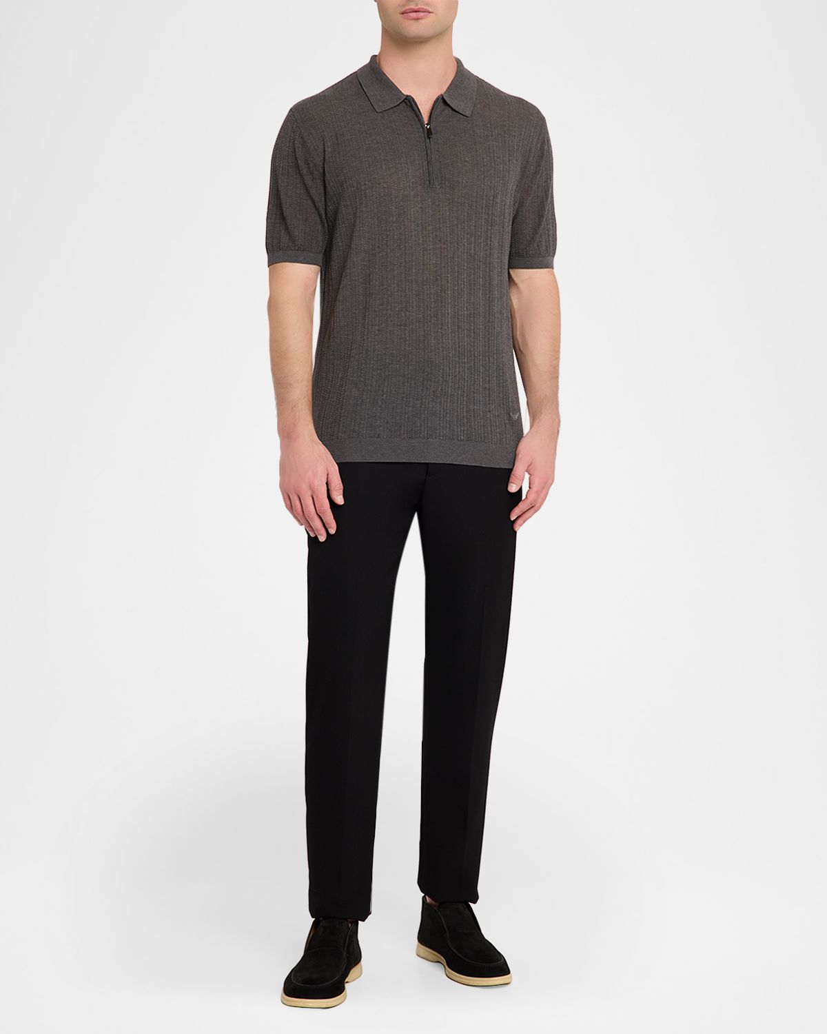 Emporio Armani Men 's Textured Short-Sleeve Zip Polo Sweater