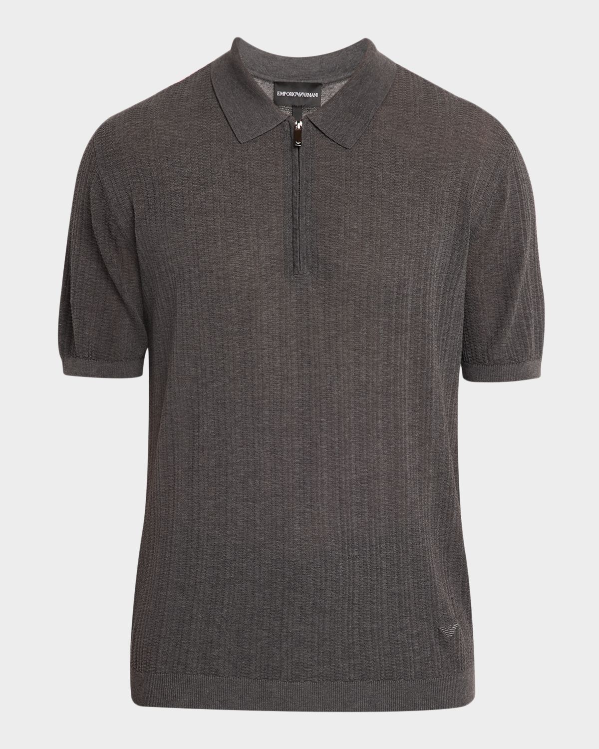 Emporio Armani Men 's Textured Short-Sleeve Zip Polo Sweater
