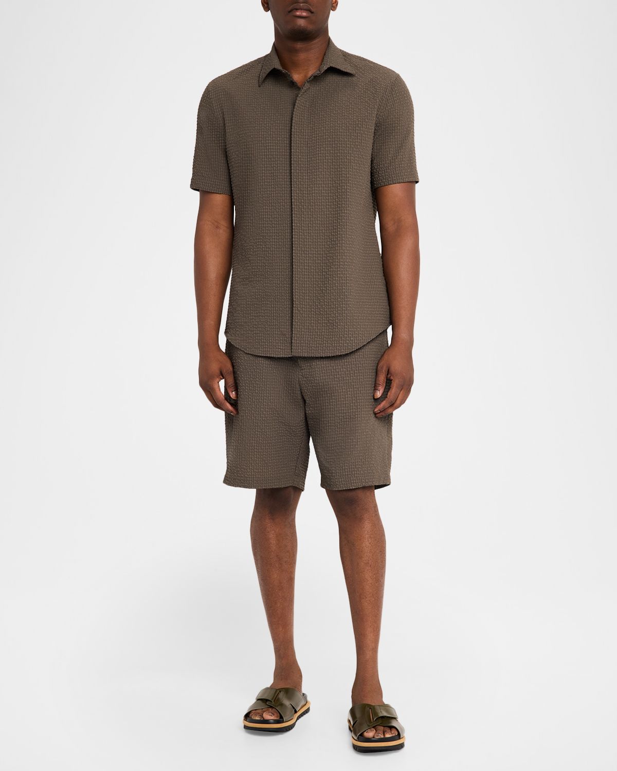 Emporio Armani Men 's Geometric Textured Short-Sleeve Shirt