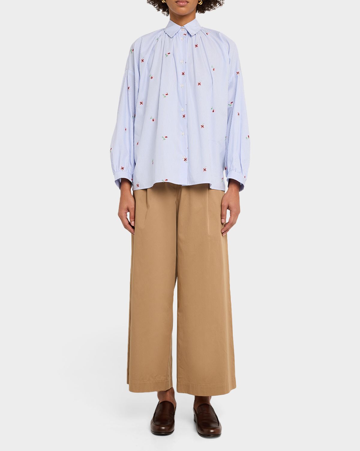 Weekend Max Mara Striped Floral-Embroidered Cotton Shirt