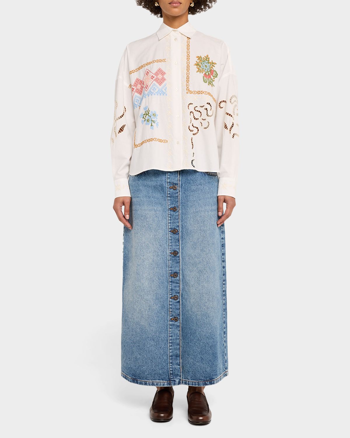Weekend Max Mara Asti A-Line Cotton Denim Midi Skirt