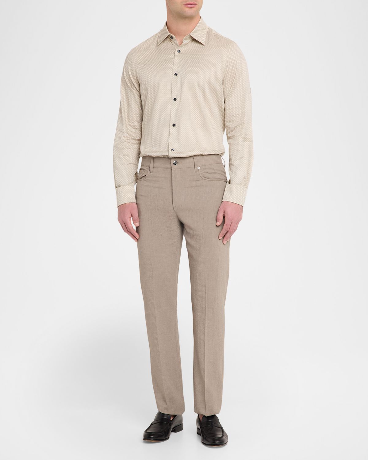 Emporio Armani Men 's Cotton Stretch Micro-Abstract Sport Shirt