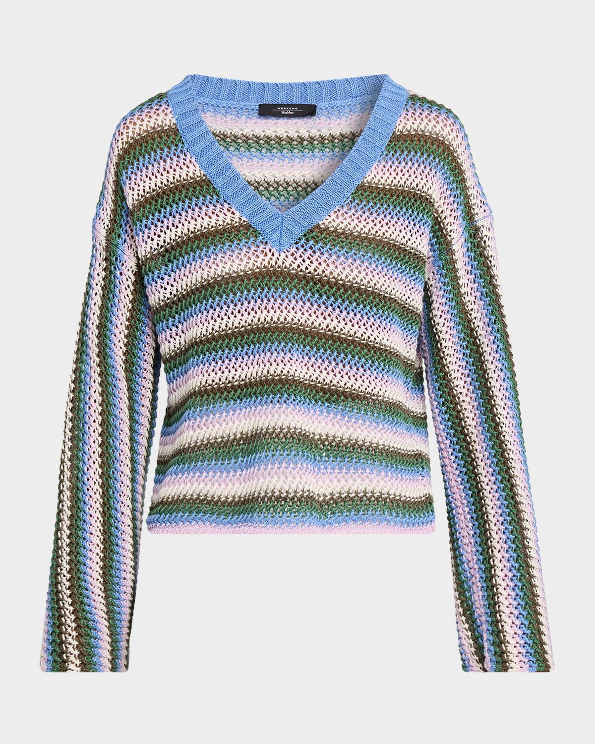 Weekend Max Mara Epica Striped Mesh-Knit Linen Sweater