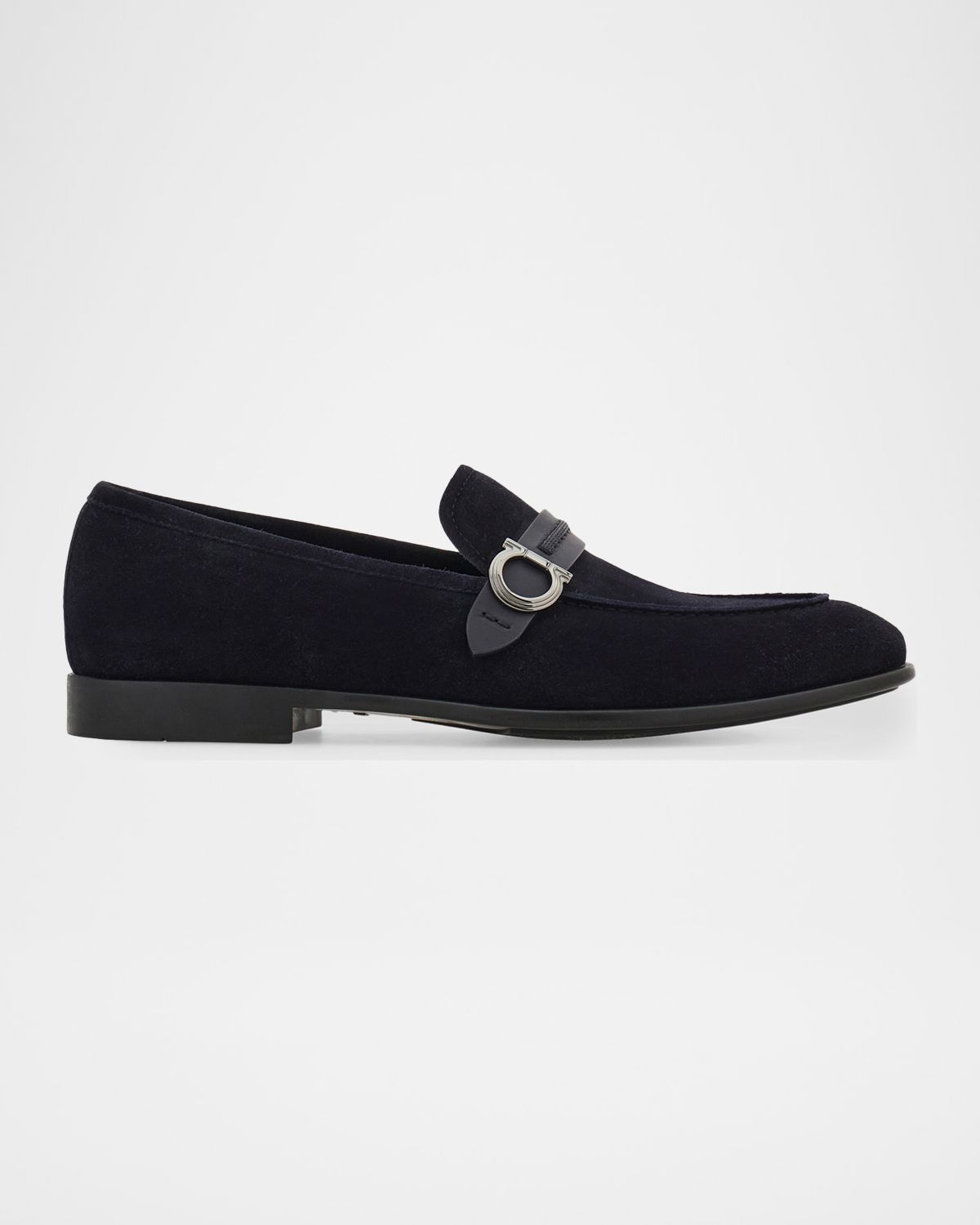 Ferragamo Men 's Terence Gancio Ornament Leather-Strap Suede Loafers