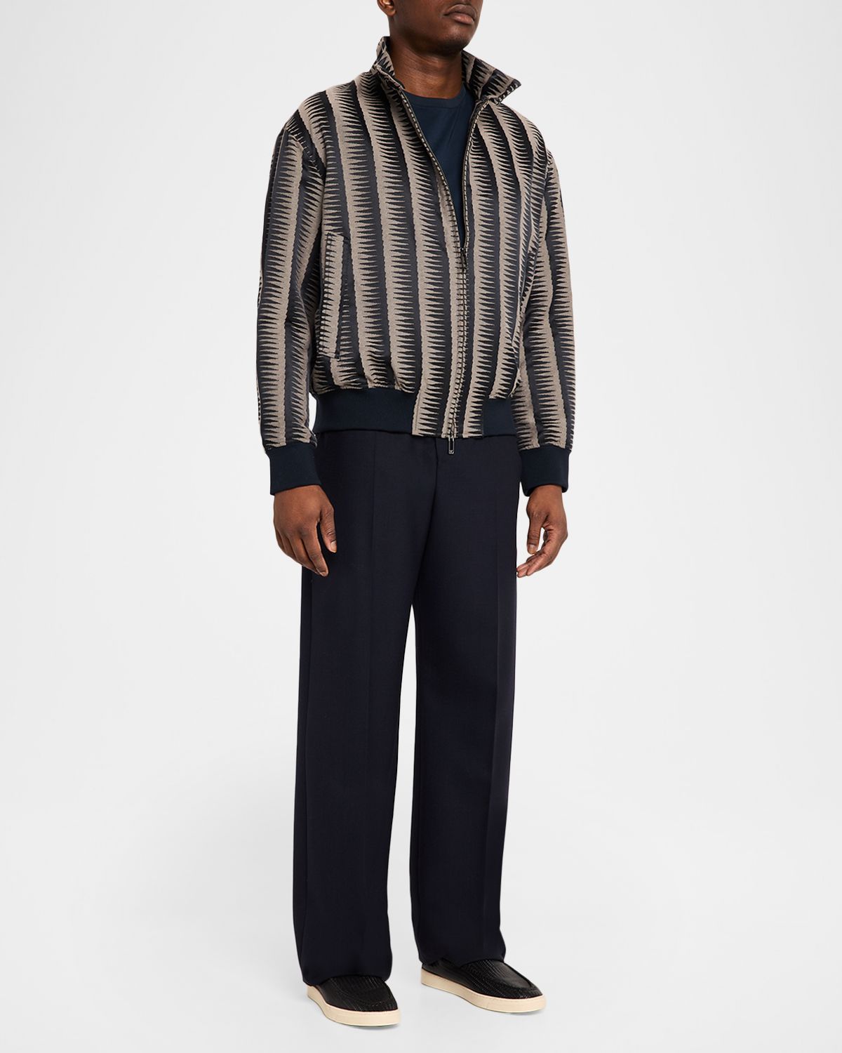Emporio Armani Men 's Stripe Jagged-Edge Bomber Jacket