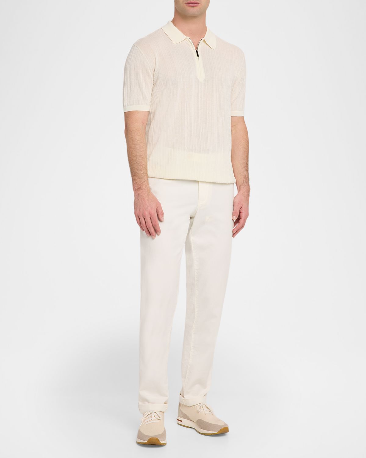 Emporio Armani Men 's Textured Cotton Quarter-Zip Polo Shirt