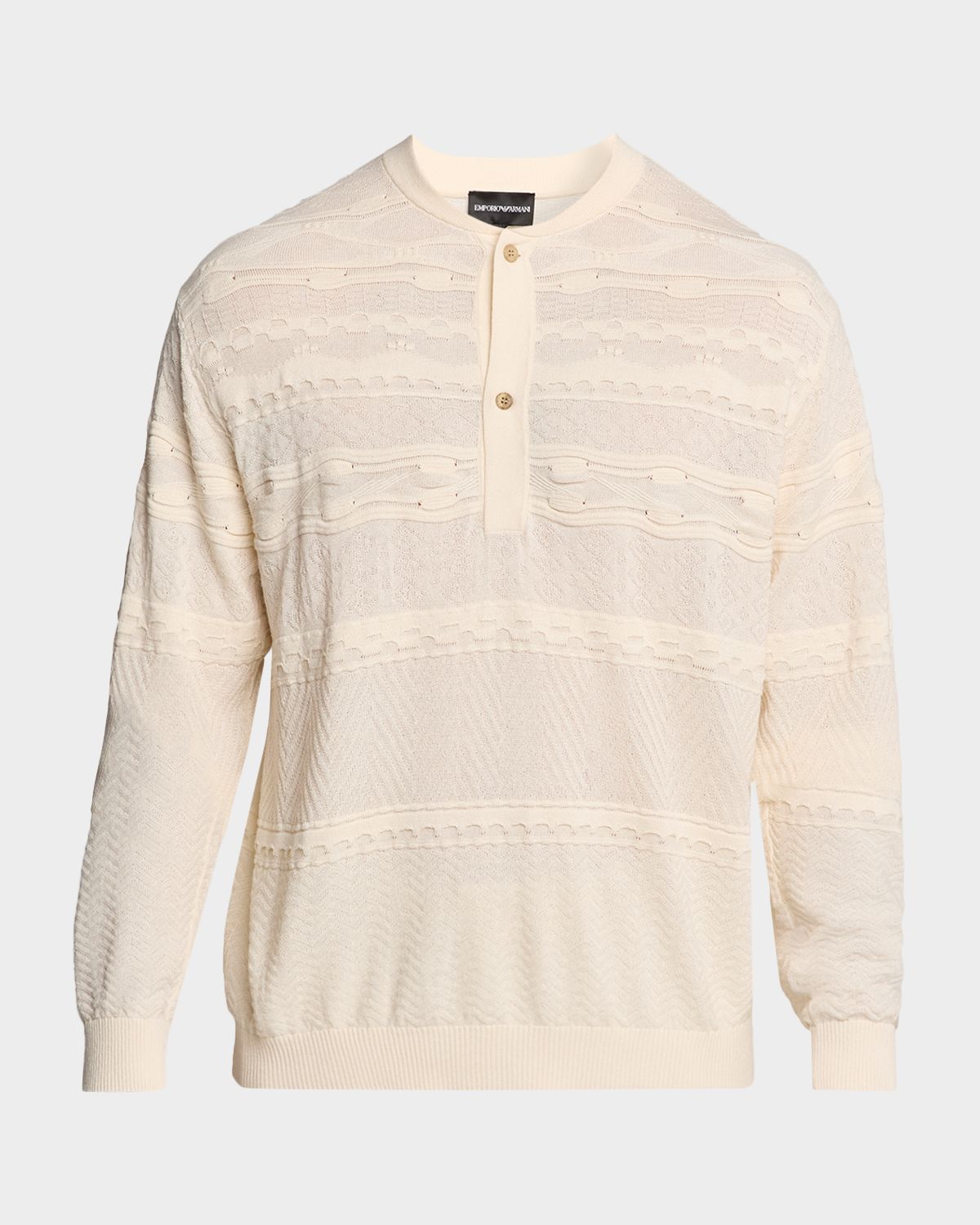 Emporio Armani Men 's Mixed-Stitch Henley Sweater