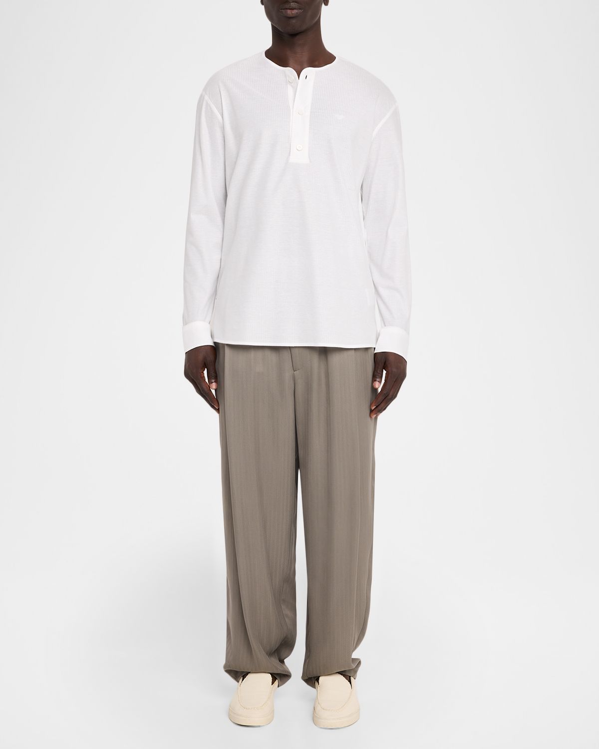 Emporio Armani Men 's Cotton Ribbed Long-Sleeve Henley T-Shirt