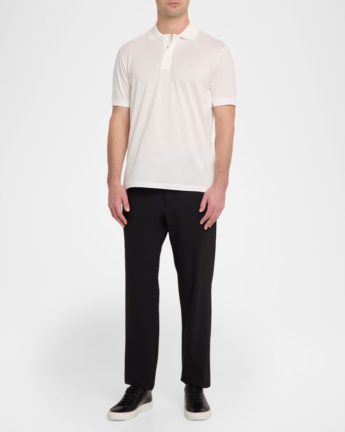 Emporio Armani Men 's Lyocell and Cotton Quarter-Zip Polo Shirt