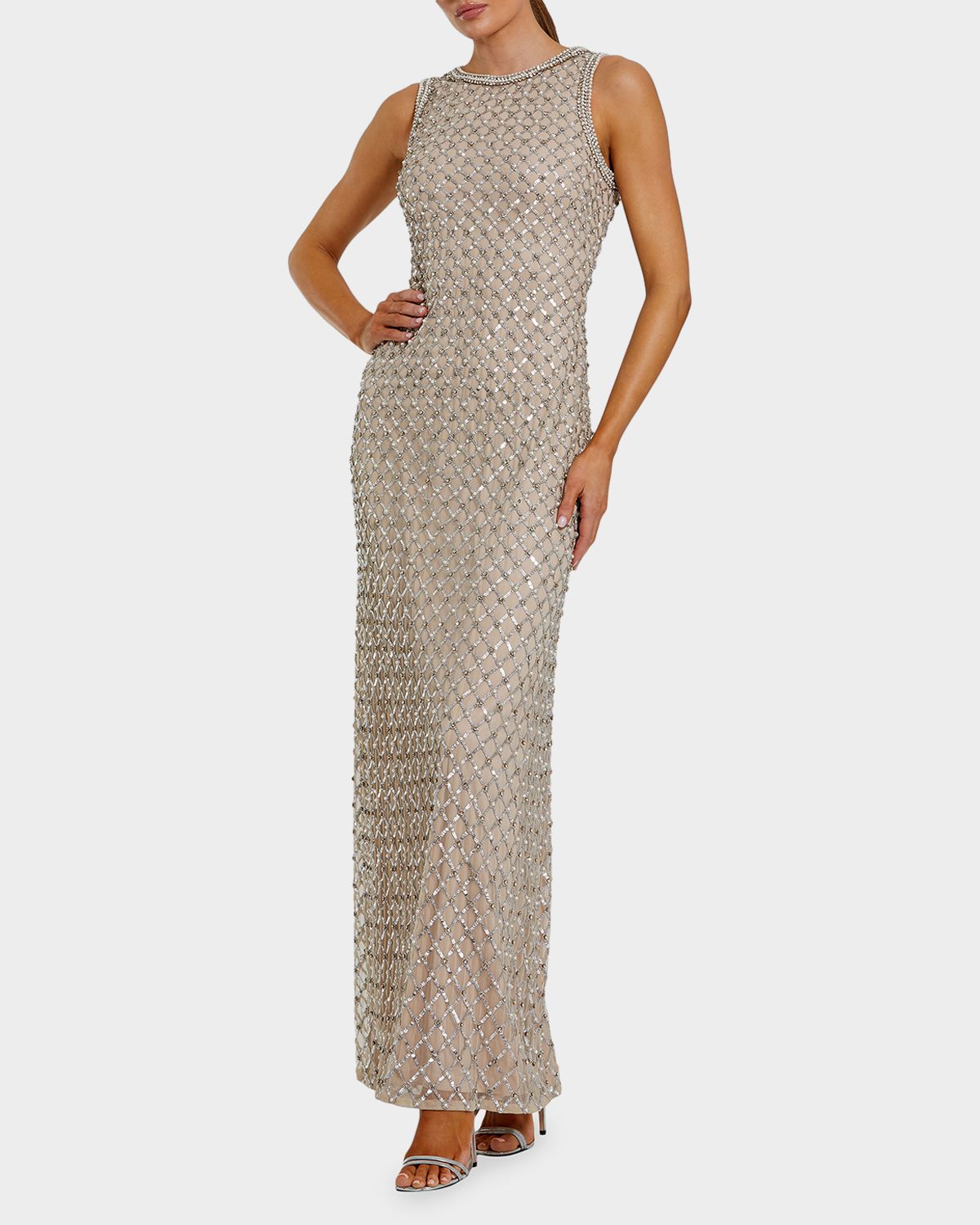 Mac Duggal Evening Sequined Mesh Column Gown