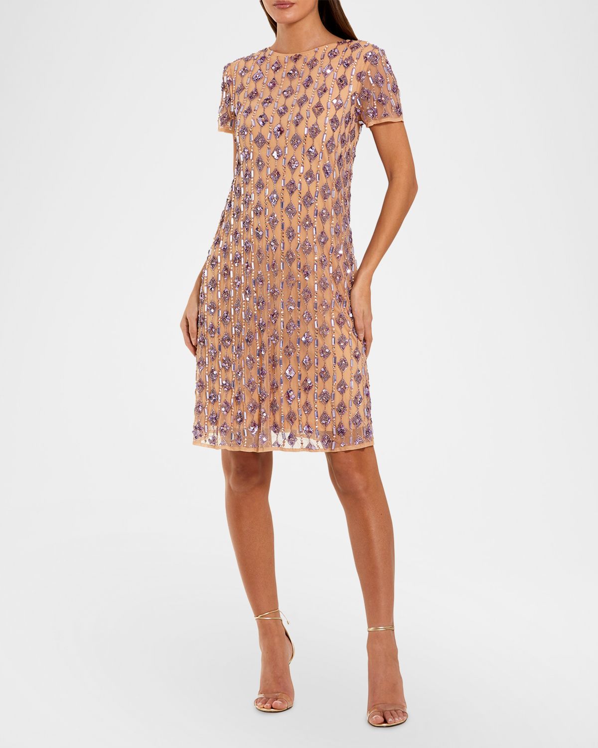 Mac Duggal Sequin-Embellished Mesh Shift Dress
