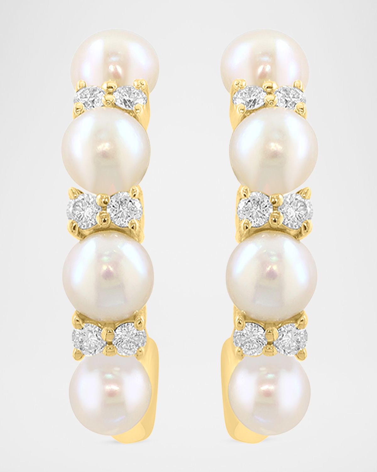 Neiman Marcus 18K Yellow Gold Diamond and Pearl Mini Hoop Earrings