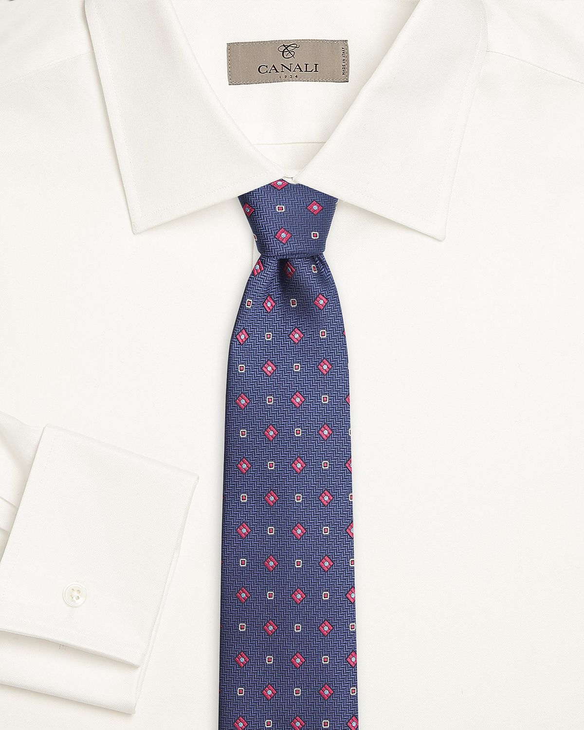 Canali Men 's Chevron Medium Silk Tie, Navy | Thumbnail 5 Canali Men 's Chevron Medium Silk Tie, Navy | Thumbnail 5