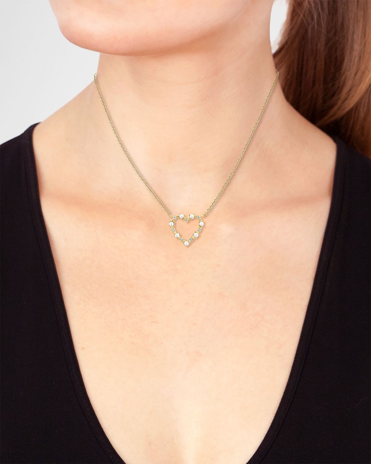 Neiman Marcus 18K Yellow Gold Diamond and Pearl Heart Pendant Necklace