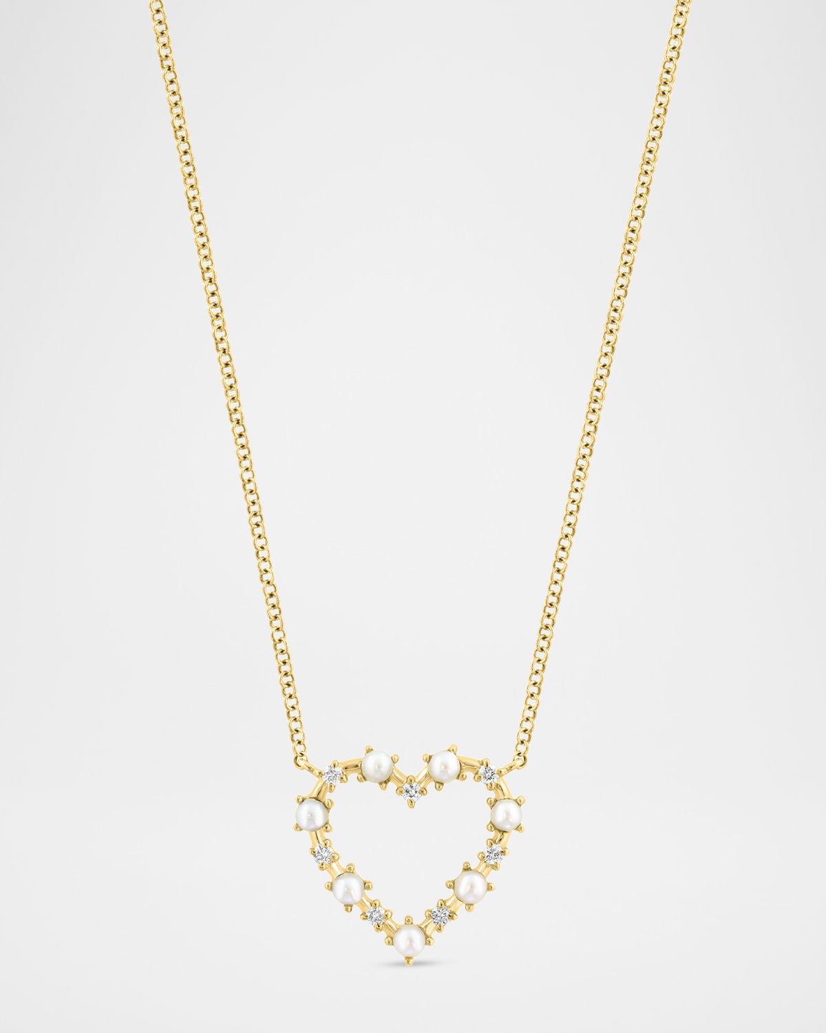 Neiman Marcus 18K Yellow Gold Diamond and Pearl Heart Pendant Necklace