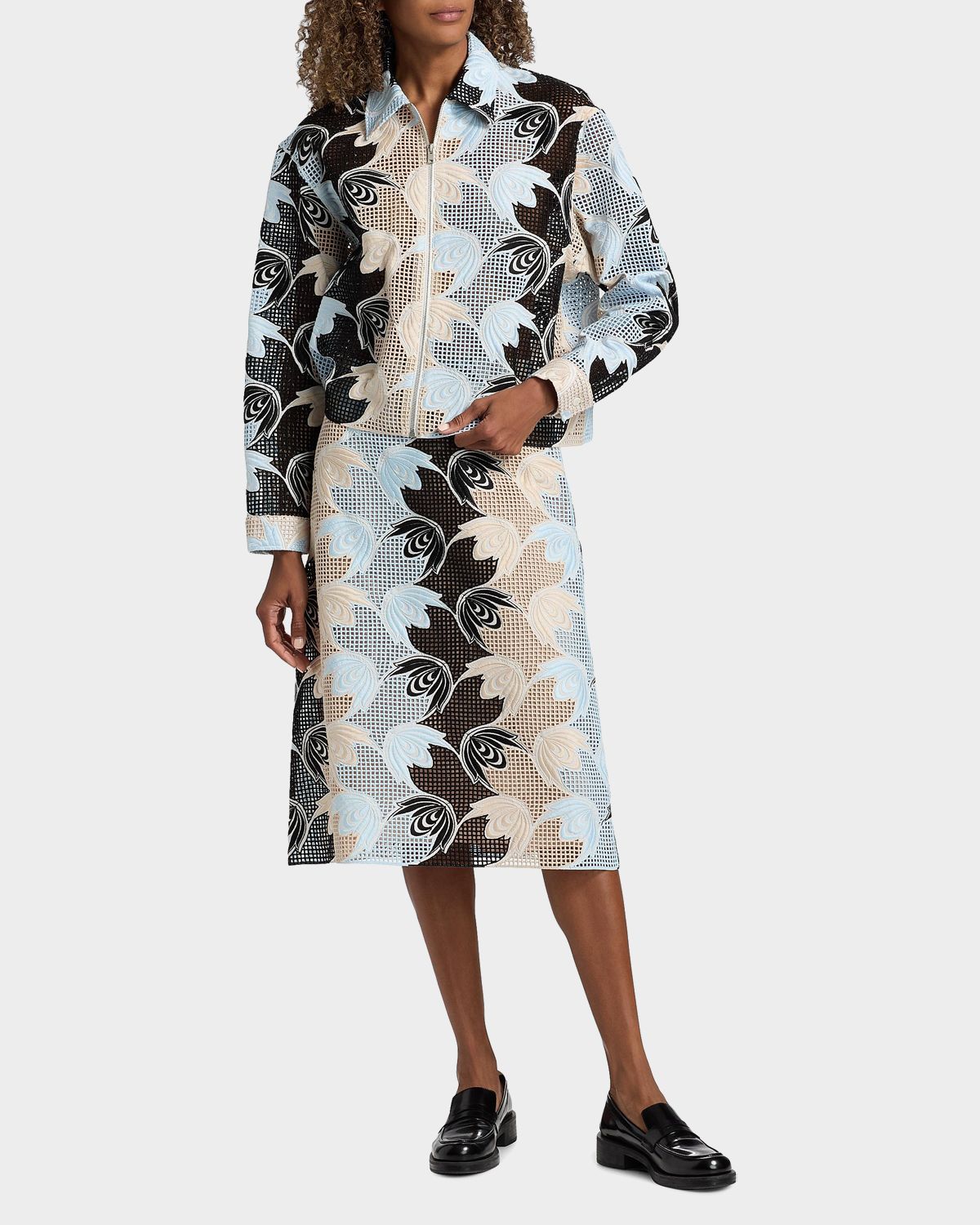 Marni Wave Embroidered Macramé Zip Shirt