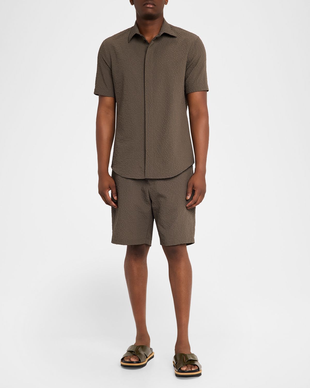 Emporio Armani Men 's Geometric Textured Flat-Front Shorts
