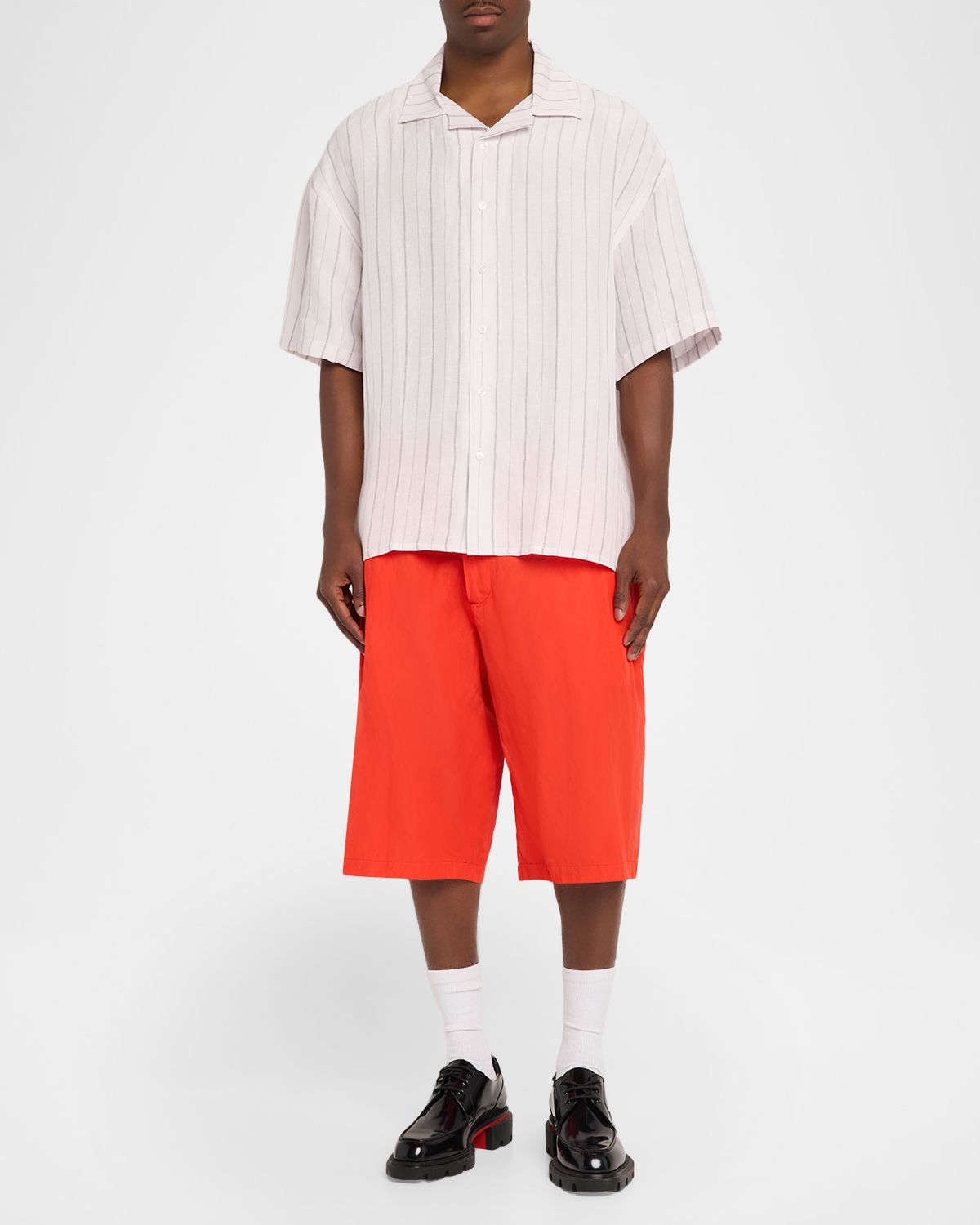 Willy Chavarria Men 's Hairline Stripe Oversized Camp Shirt