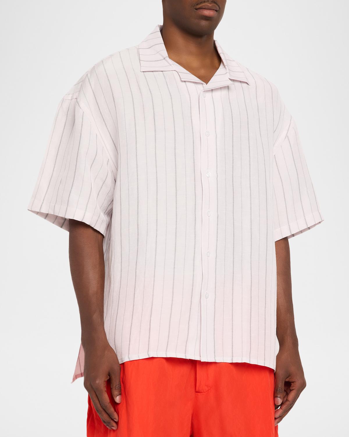 Willy Chavarria Men's Hairline Stripe Oversized Camp Shirt | Thumbnail 3 Willy Chavarria Men's Hairline Stripe Oversized Camp Shirt | Thumbnail 3