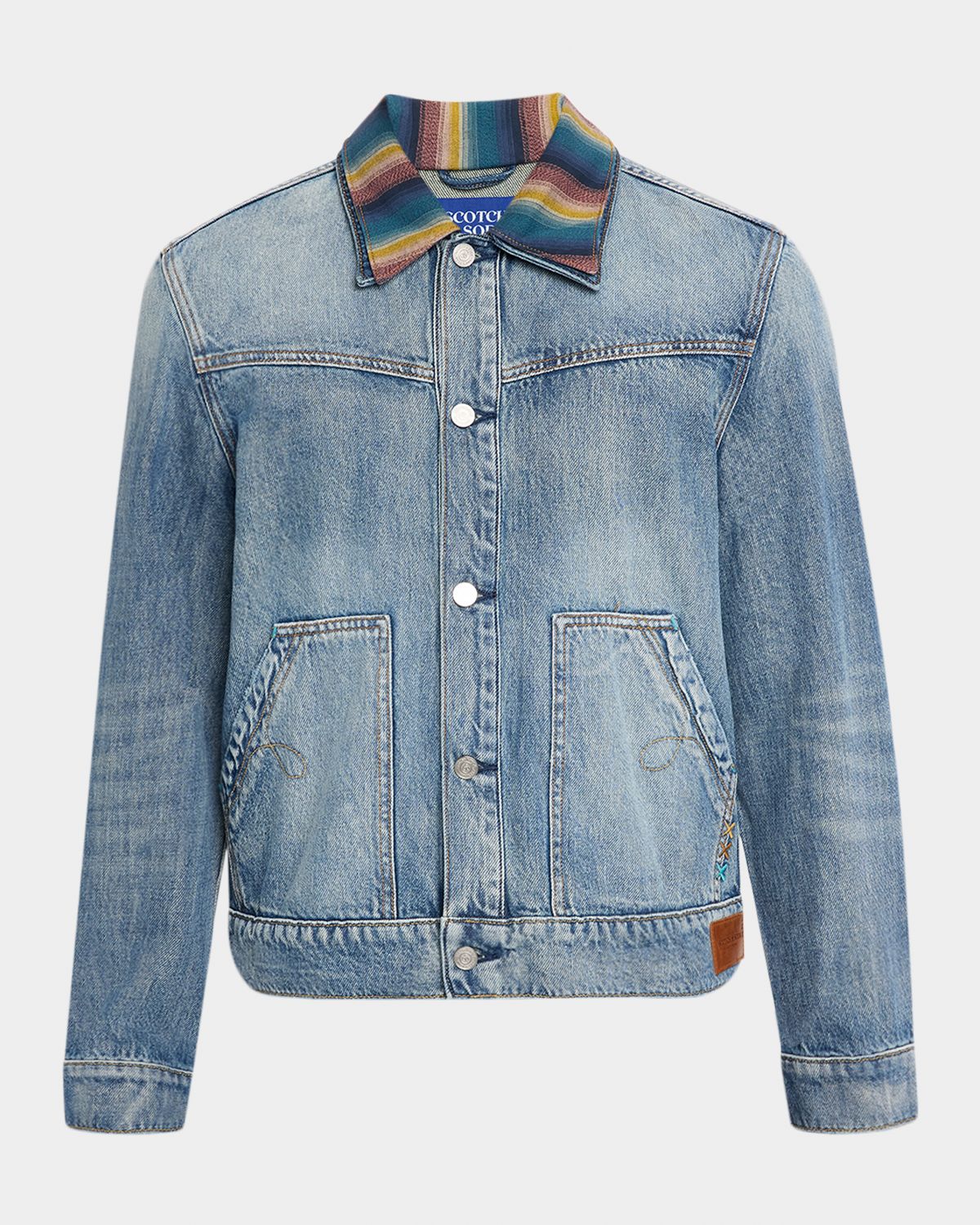 Scotch & Soda Men 's Multicolor-Collar Washed Denim Jacket