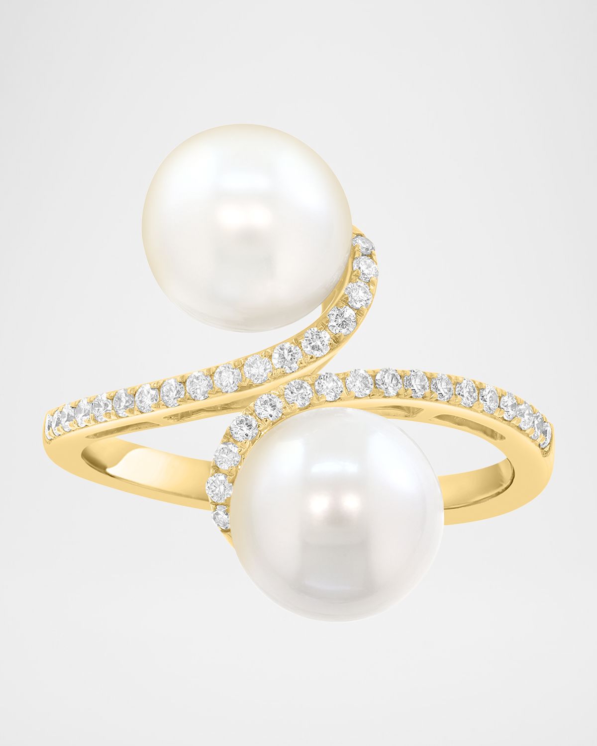 Neiman Marcus 18K Yellow Gold Diamond and Pearl Bypass Ring